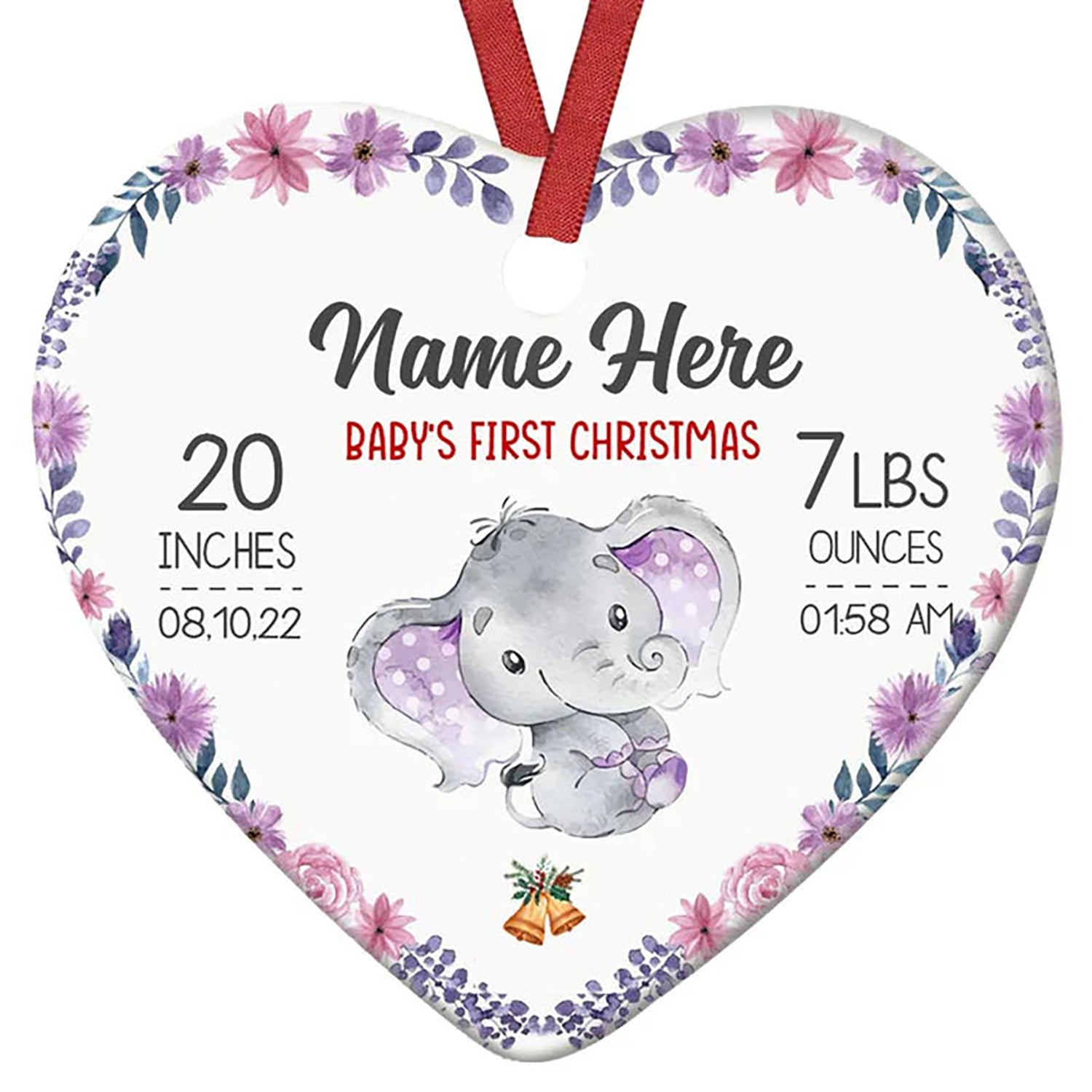 Personalized Elephant Baby First Christmas Heart Ornament AG186 73O58