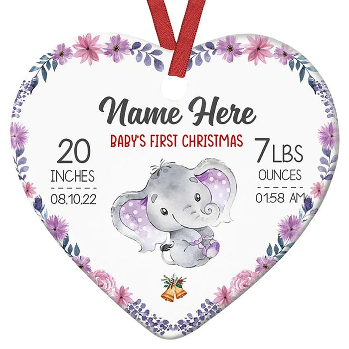Personalized Elephant Baby First Christmas Heart Ornament AG186 73O58 1