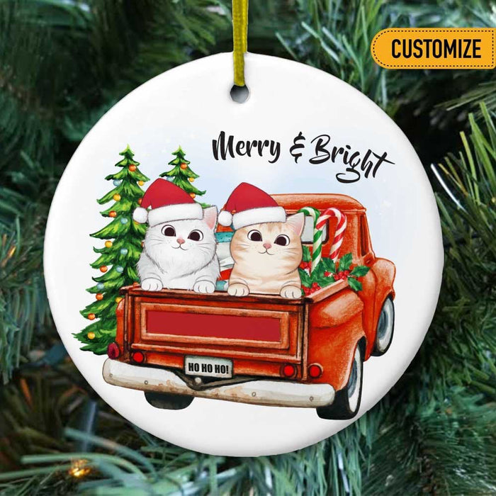 Personalized Christmas Cat Red Truck Circle Ornament NB31 24O66 1