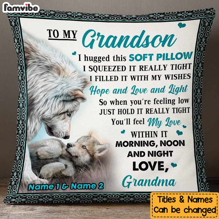 Personalized Wolf To My Grandson Hug This Pillow DB242 23O57 1