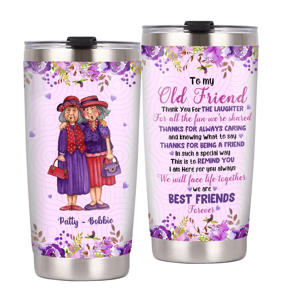 Personalized Old Friends Thank You Purple Flower Steel Tumbler NB283 58O76