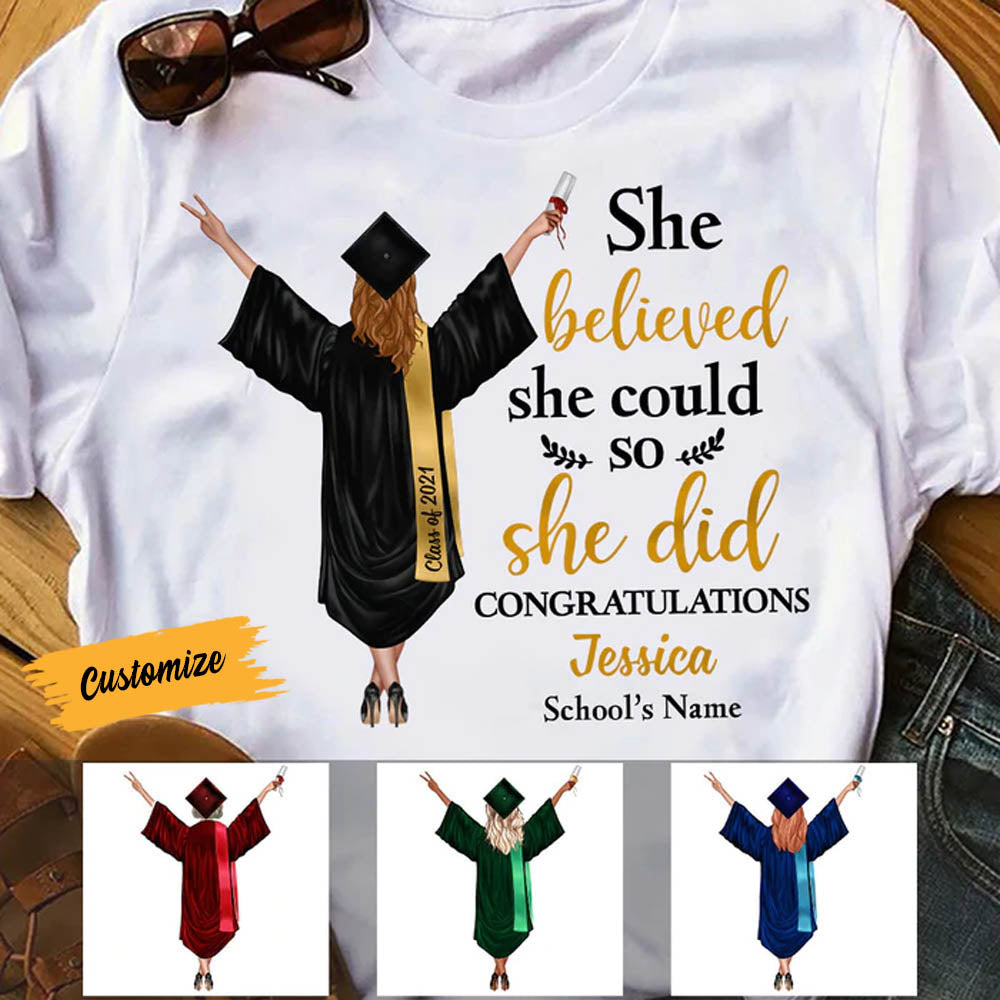 Personalized Graduation Girl She Did It T Shirt MR101 67O58